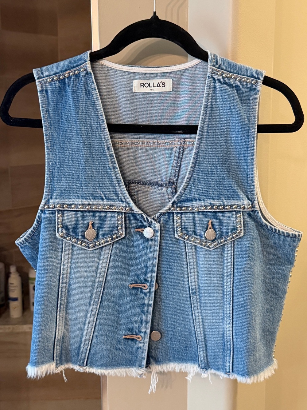 ROLLA'S Light Blue Denim Studded Cropped Vest